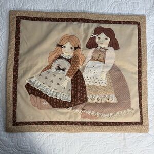 Quilted Tapestry Prairie Farm Girl 23x20 Grannycore Cottagecore Wall Hanging EUC